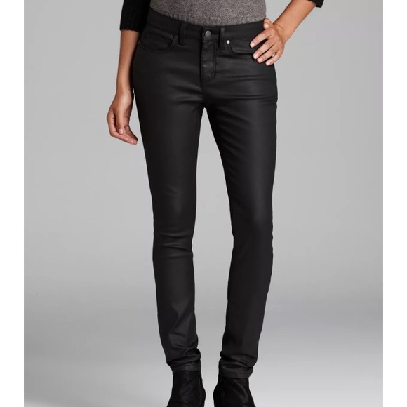 Eileen Fisher Waxed Black Jeans 10P Organic Cotton Coated Stretch Rock - Picture 1 of 16